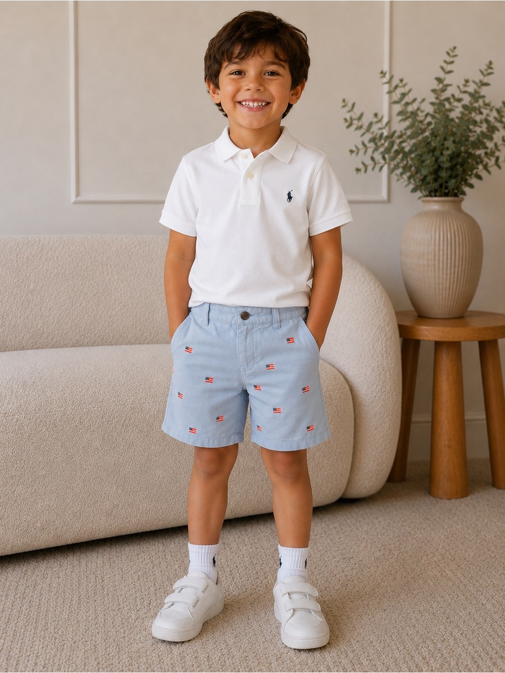 Janie and Jack Light Blue Embroidered Flag Shorts size 5